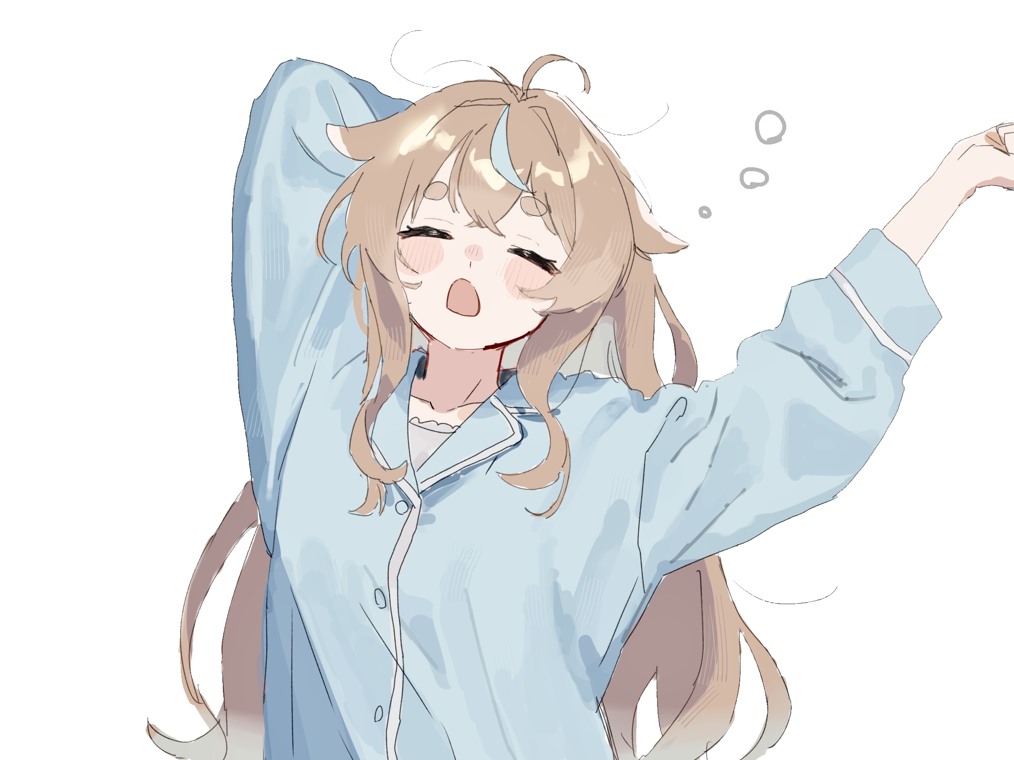 水色の服で伸びをする小日向みくるのイラスト